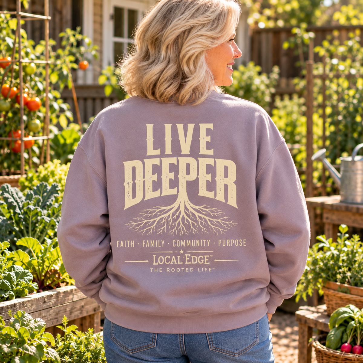 Back of LIVE DEEPER Paragon crewneck sweatshirt
