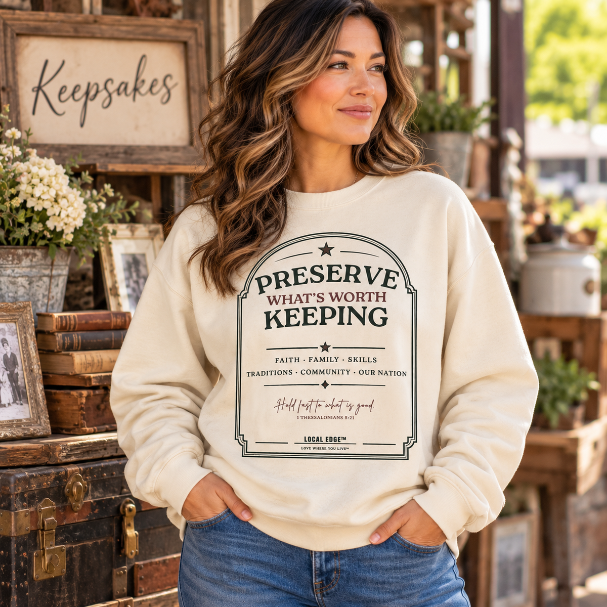 Off White PRESERVE WHAT'S WORTH KEEPING Local Edge crewneck sweatshirt front view