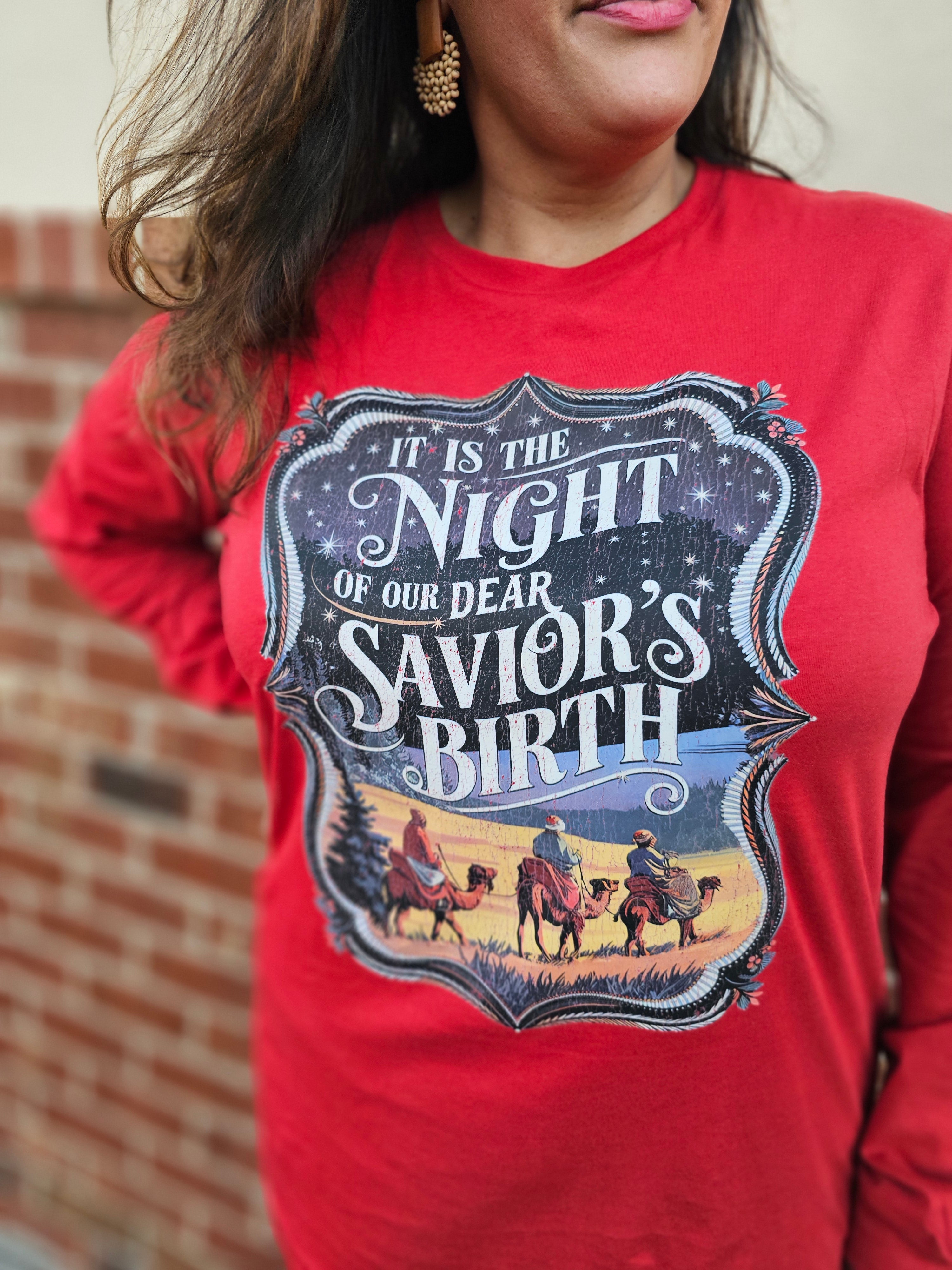 'Night of our Dear Savior's Birth' - Red Long Sleeve