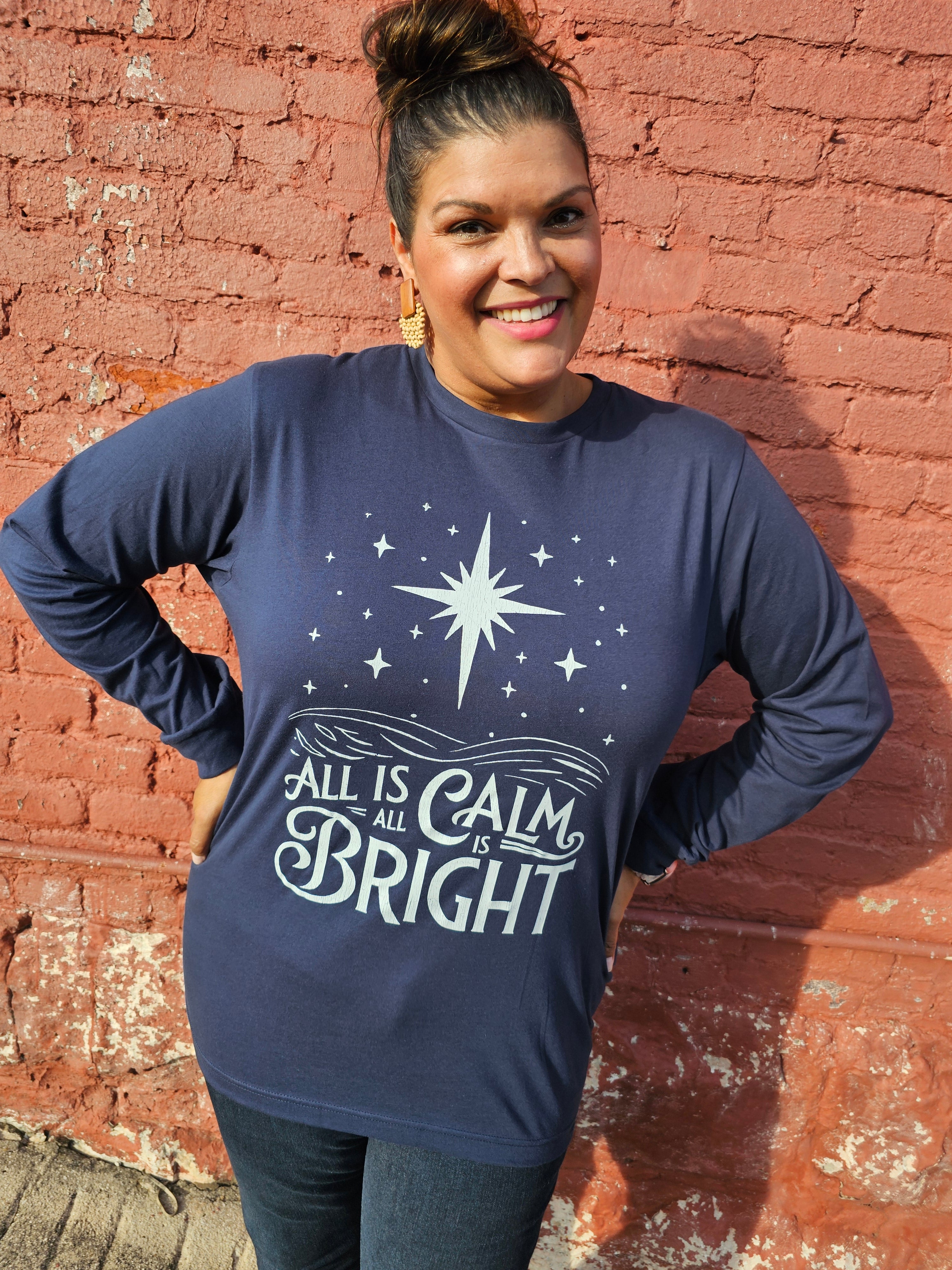 'All is Calm' - Navy Long Sleeve