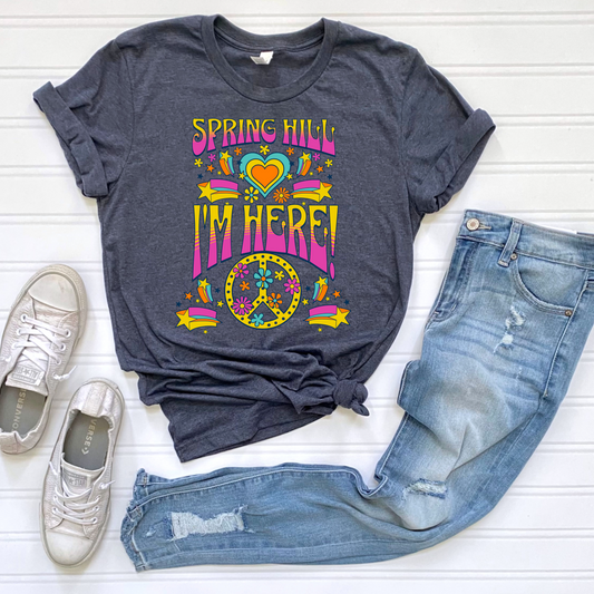 Peace Sign Colorful Edition: Spring Hill I'm Here - Navy Tee