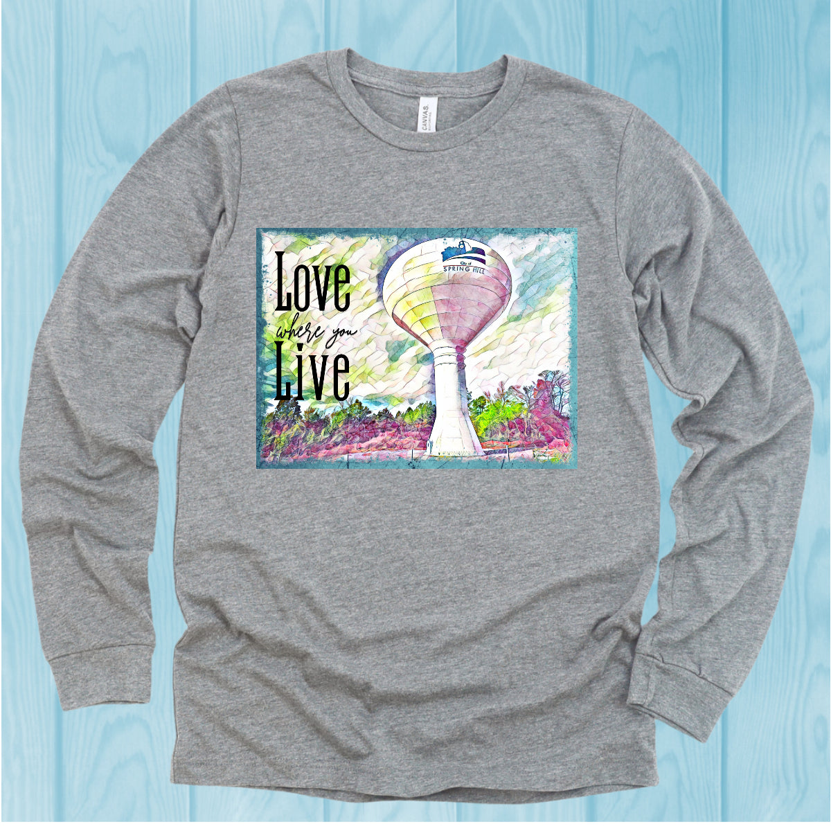 Love Where You Live - Water Tower - Long Sleeve Athletic Grey Triblend Tee