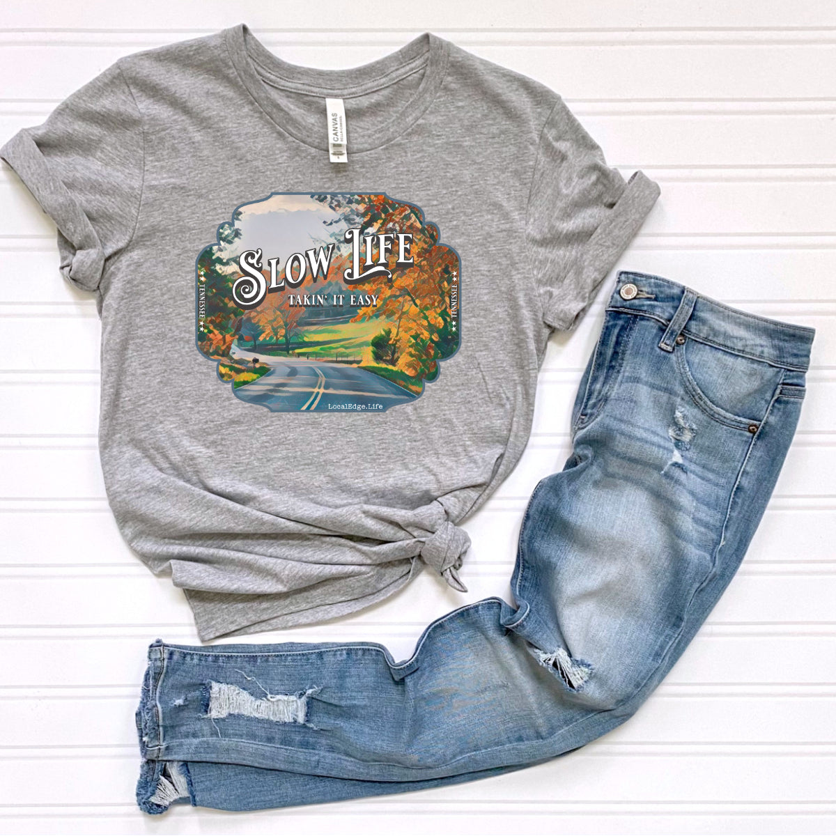 Slow Life Country Roads - Heather Grey Tee