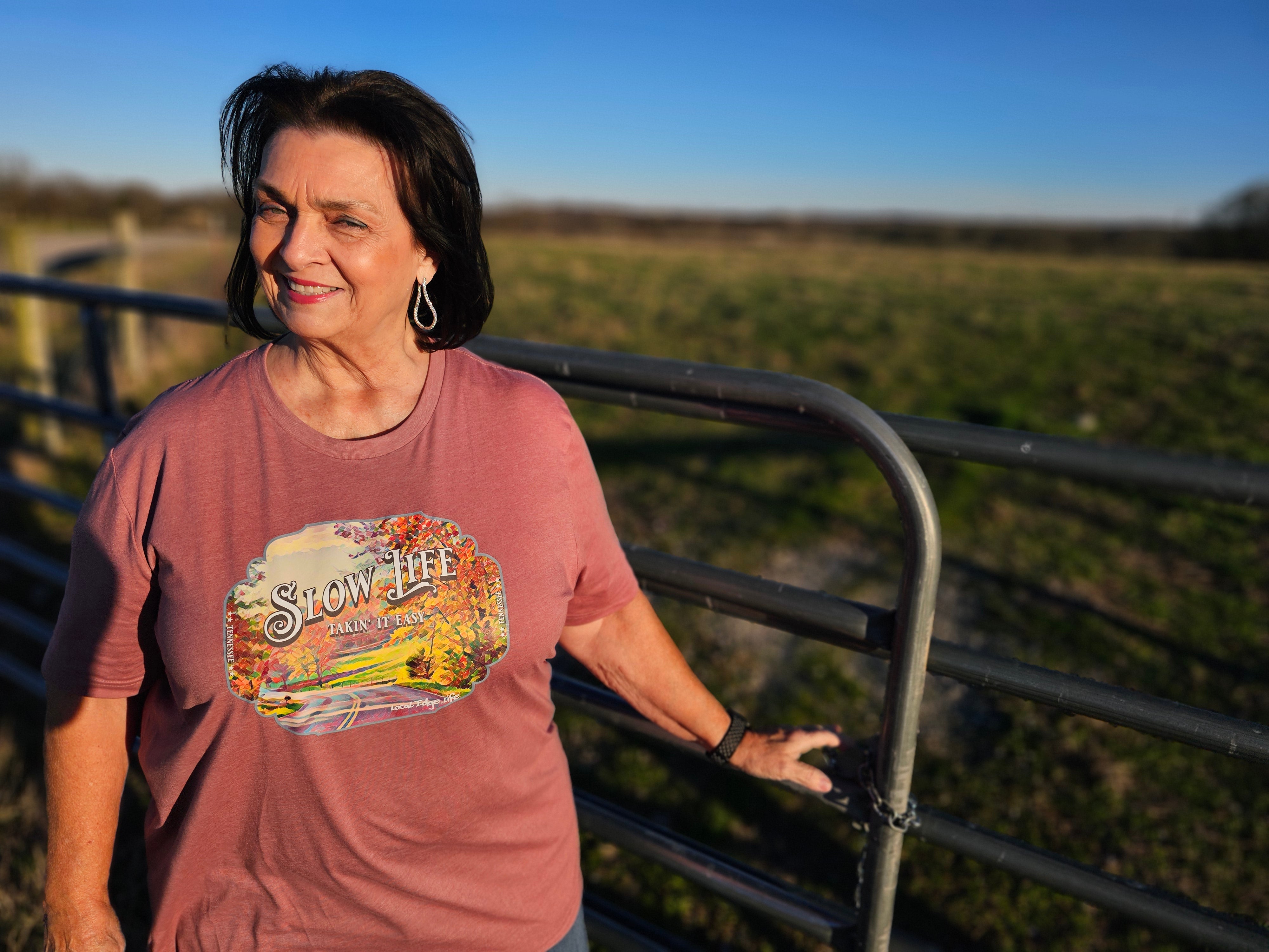 Slow Life Country Roads - Mauve Tee