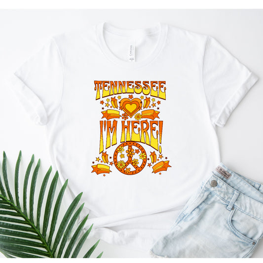 Peace Sign Orange & Yellow Edition: Tennessee I'm Here - White Tee