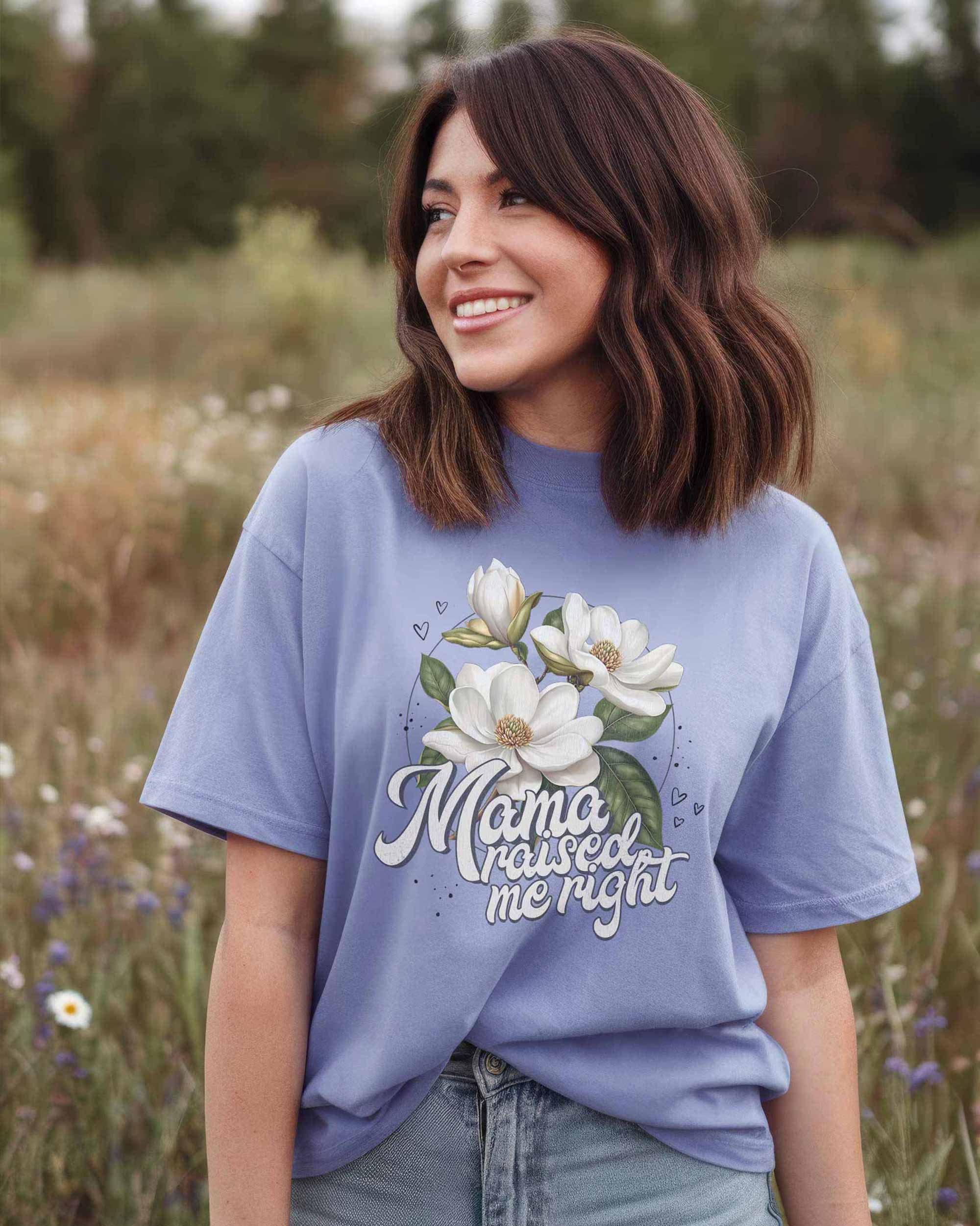 Mama Raised Me Right - Lavender Blue Tee