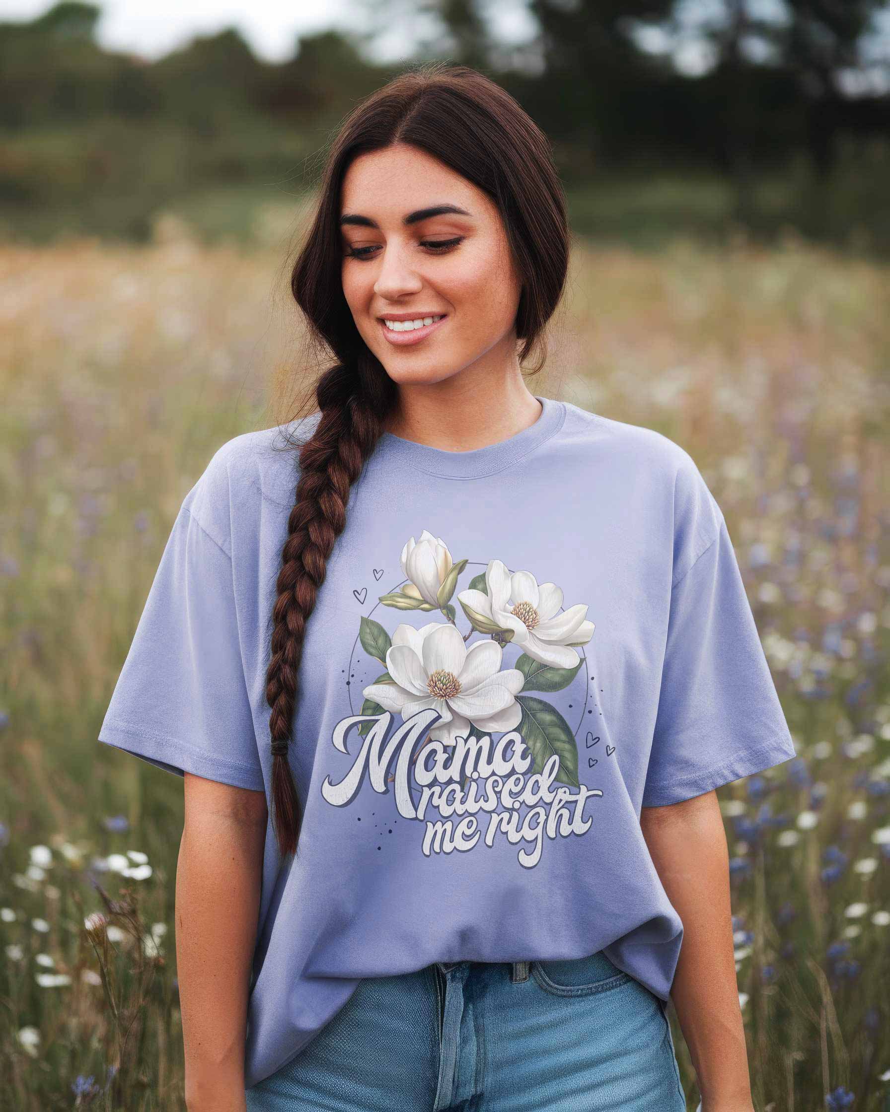 Mama Raised Me Right - Lavender Blue Tee
